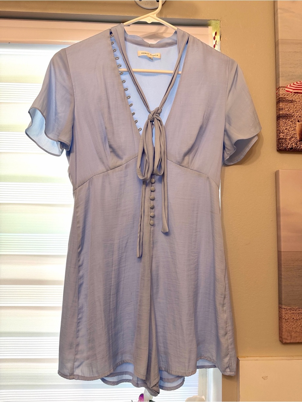 Honey Punch - Light Blue Tie-Front Short Sleeve Romper